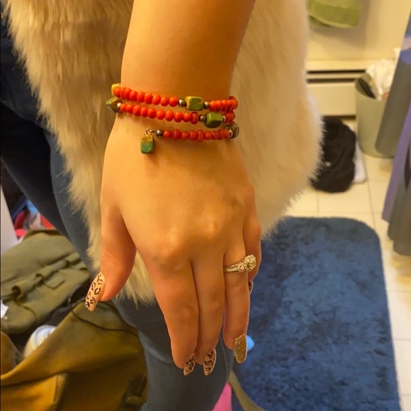 Orange and green coil bracelet w/ sterling silver - Picture 3 of 3